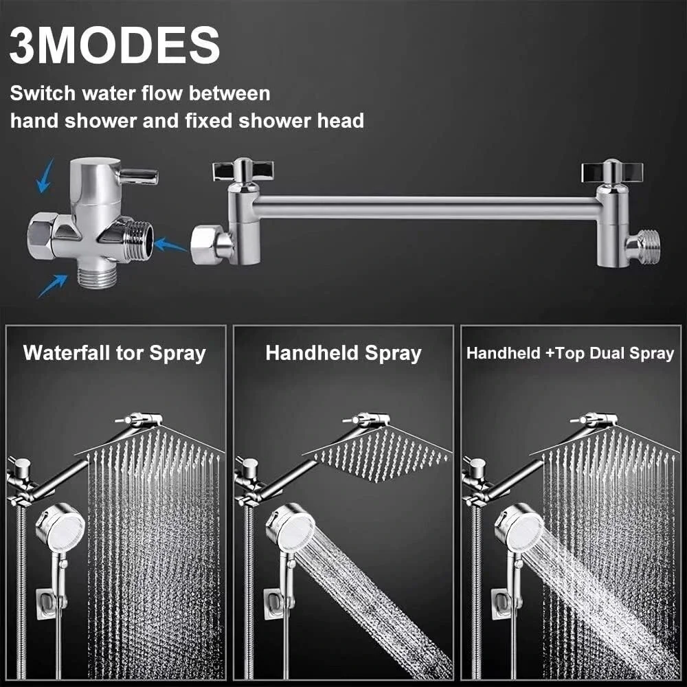 12 Inch Shower Head‎ with Extension Arm  Rain Shower head with Handheld Spray